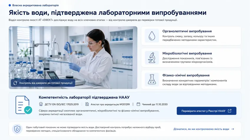 Фахівчиня проводить лабораторне дослідження проби води